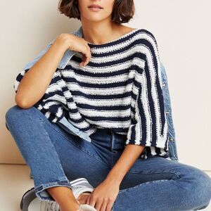 Anthropologie Evie Striped Relaxed Fit Poncho Sweater Size M/L